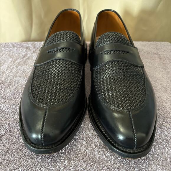 Edmond Allen Black Woven Leather Loafers Size 11 Dress Slip-On Penny Style - Picture 1 of 6